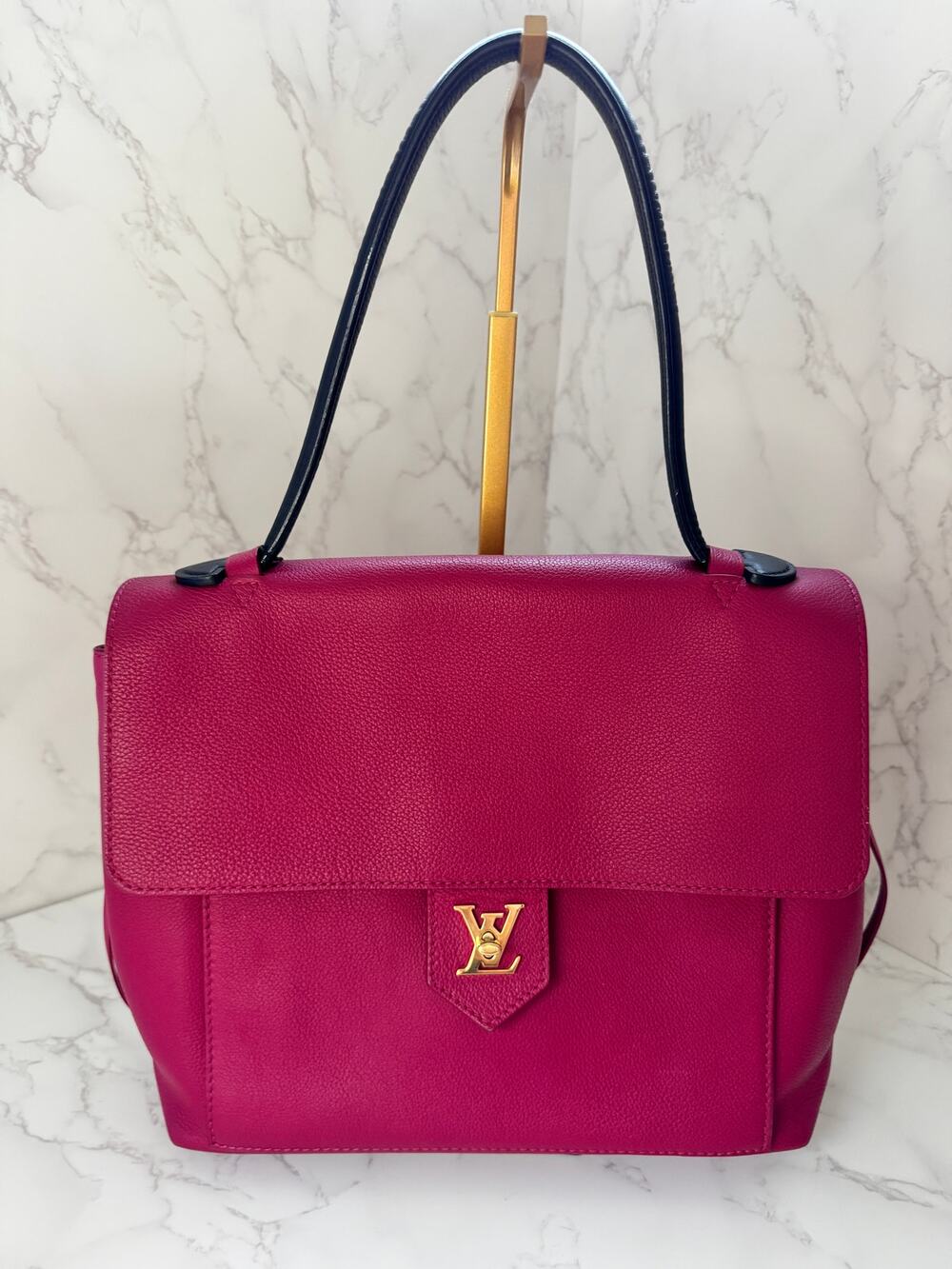 Louis Vuitton Lockme PM Handbag in Fuchsia and Black Top Handle